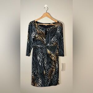 Evan Picone Animal Print Dress Keyhole Neckline Size 10